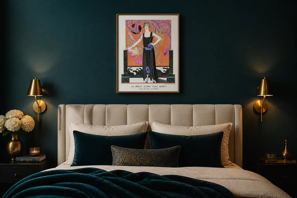 La Belle Dame Sans Merci by George Barbier Art Print framed in an elegant Art Deco interior
