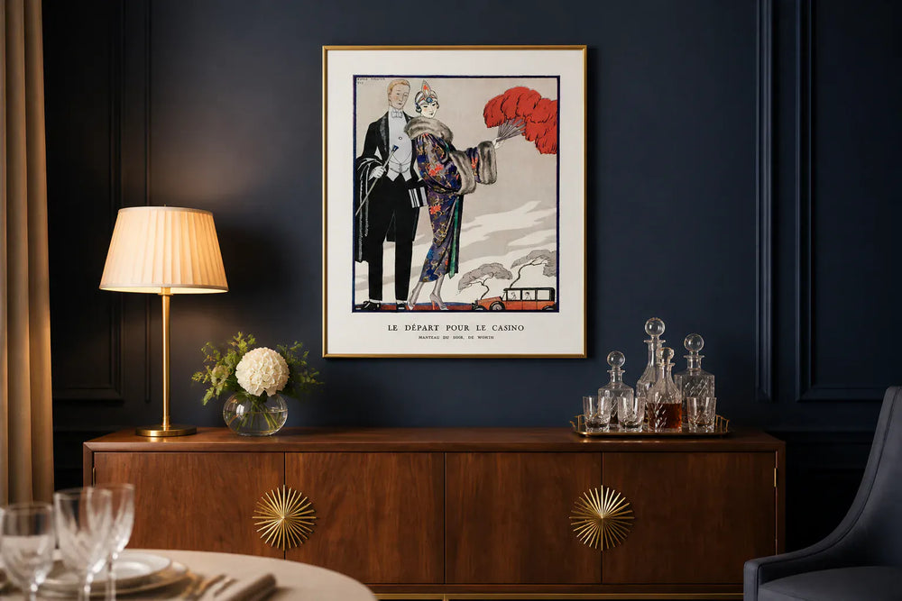 Le Depart by George Barbier Art Print framed in an elegant Art Deco interior