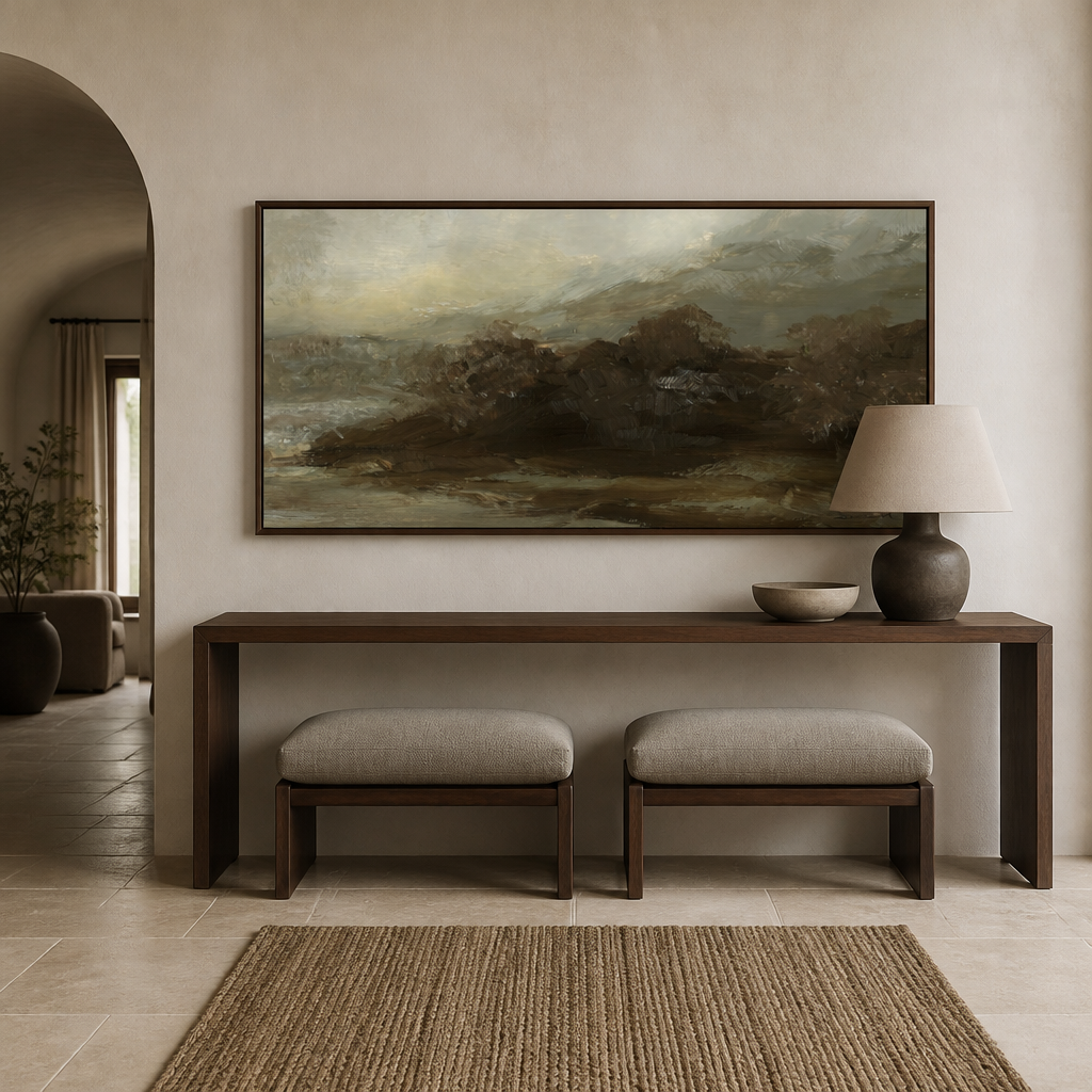Ash Wood Large Canvas Art shown in a styled room