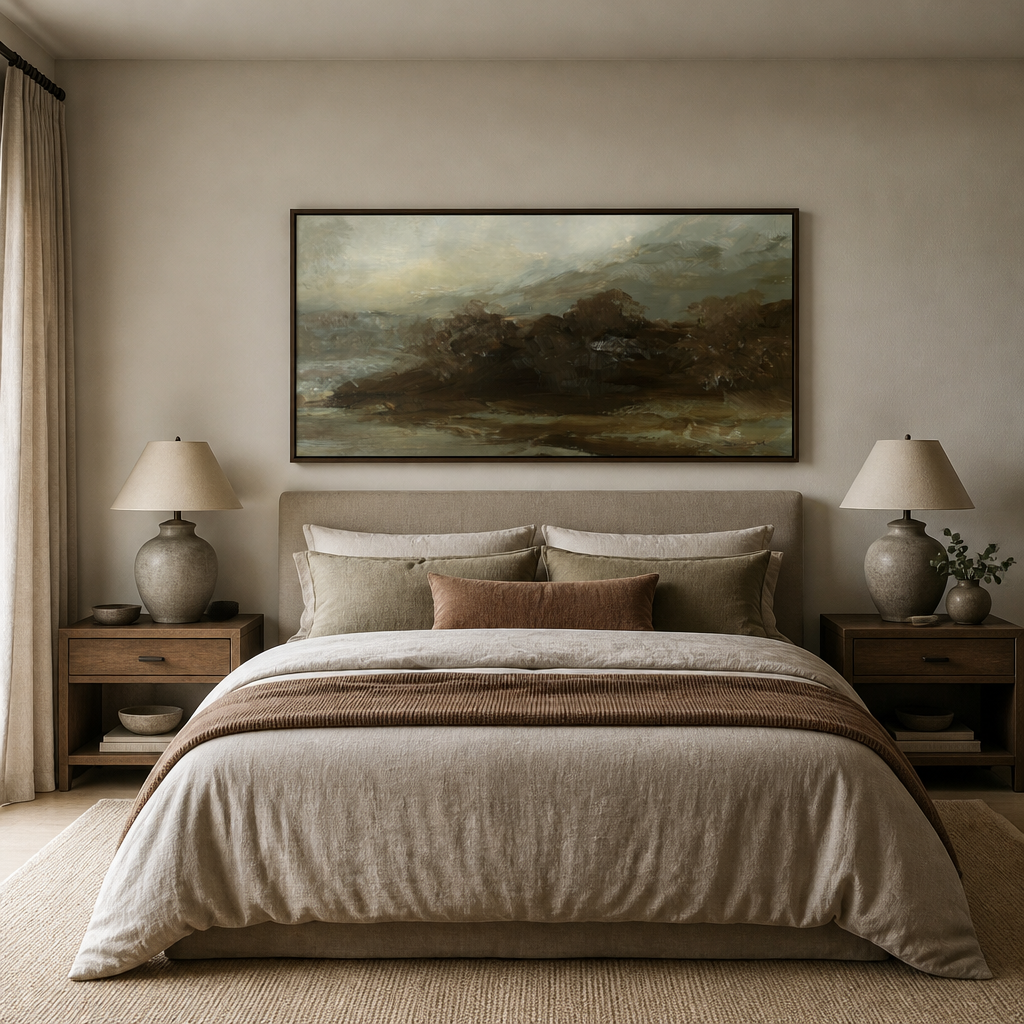 Ash Wood Large Canvas Art shown in a styled room