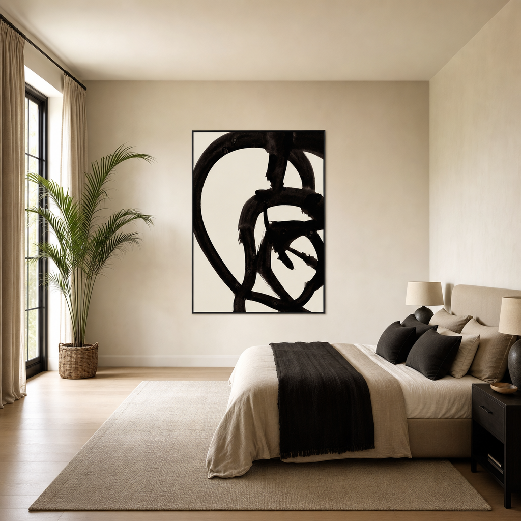 Atienne Abstract Contemporary 1 Large Canvas Art on a large bedroom wall