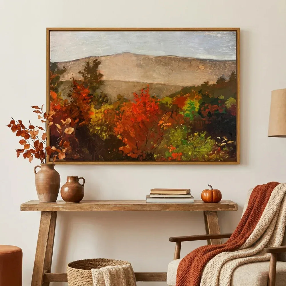 Room mockup featuring Autumn Treetops by Winslow Homer Art Print
