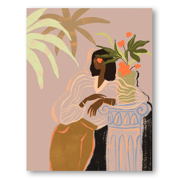 Elegant Contemplation Woman With Potted Oranges Art Print
