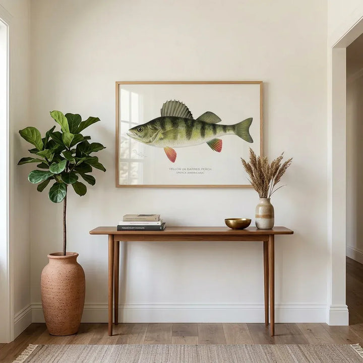 Room mockup featuring Barred Perch Vintage Fish Art Print