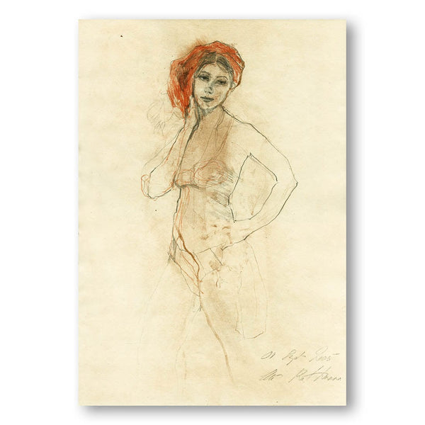Red Accented Sketch Figure Art Print