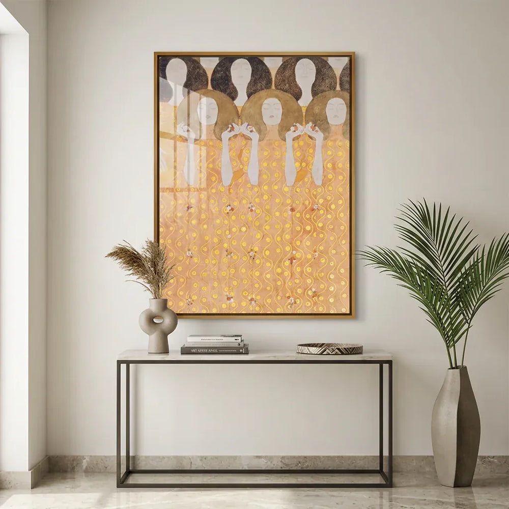 Room mockup featuring Beethoven Frieze by Gustav Klimt Abstract Art Print