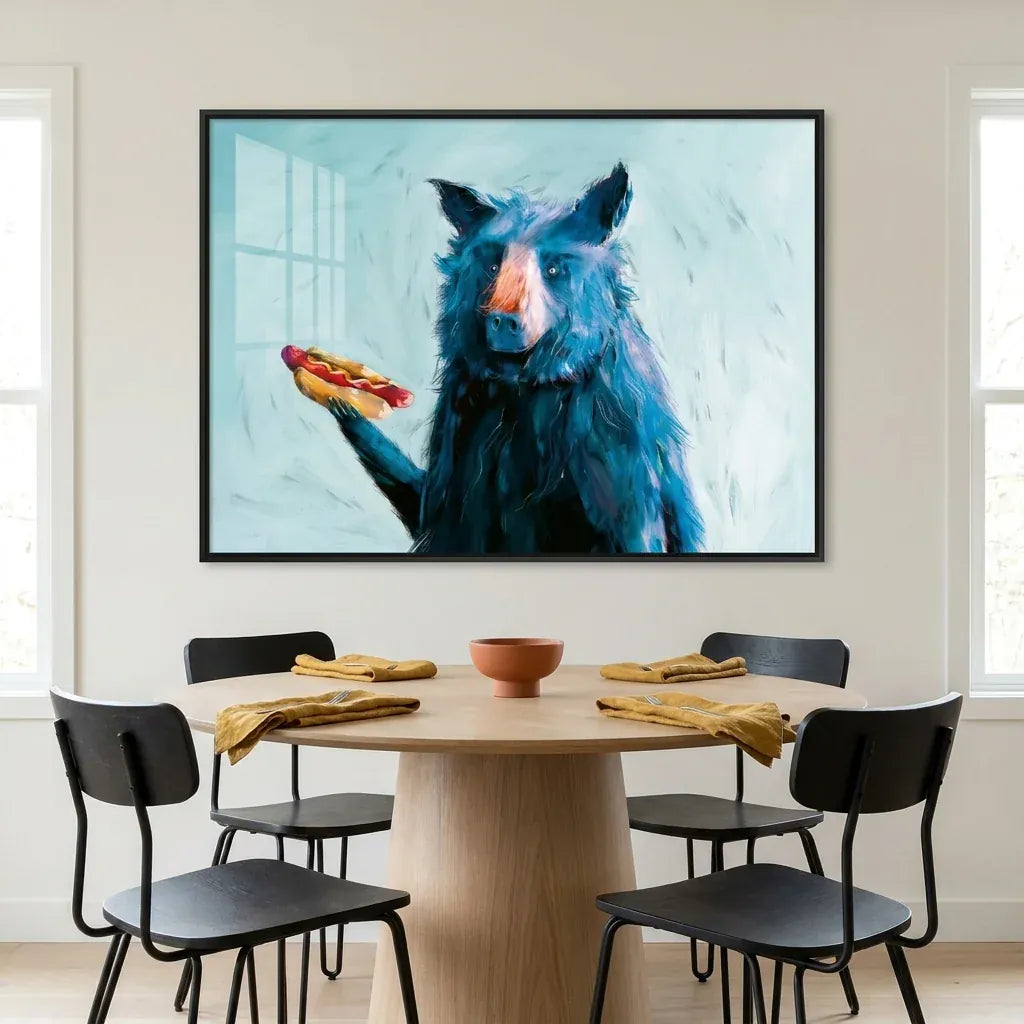 Room mockup featuring Blue Bear Hot Dog Art Print