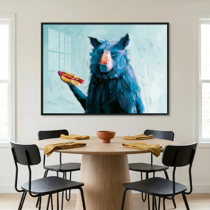Room mockup featuring Blue Bear Hot Dog Art Print