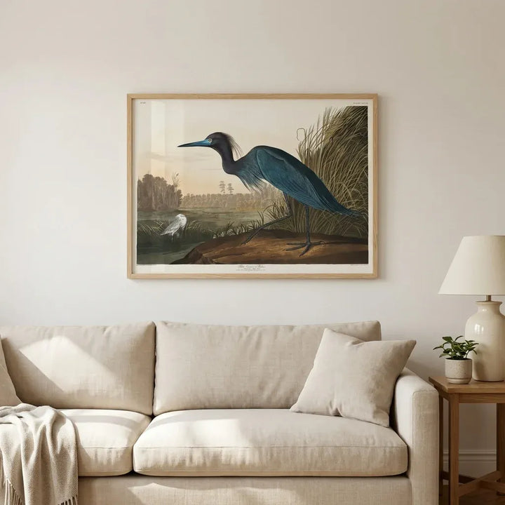 Room mockup featuring Blue Crane by John James Audubon Vintage Art Print