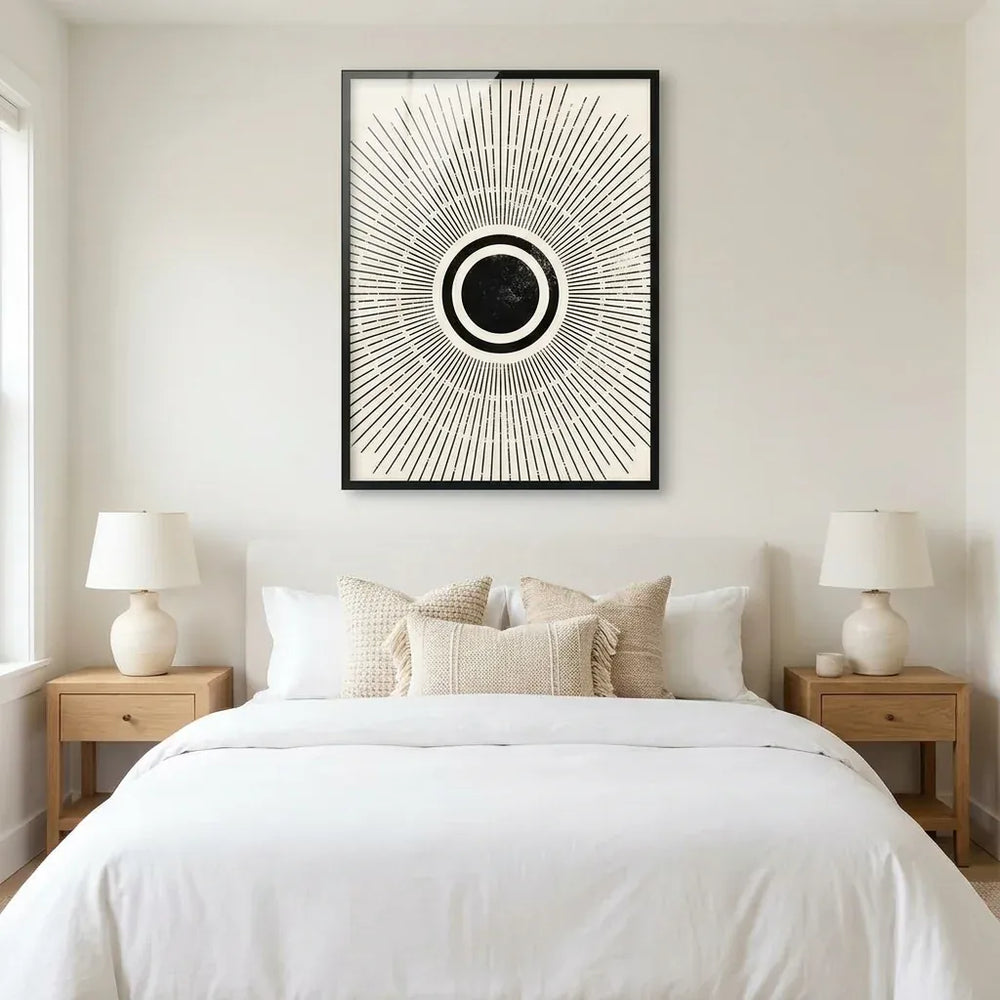 Room mockup featuring Boho Tribal Sun Full Abstract Art Print