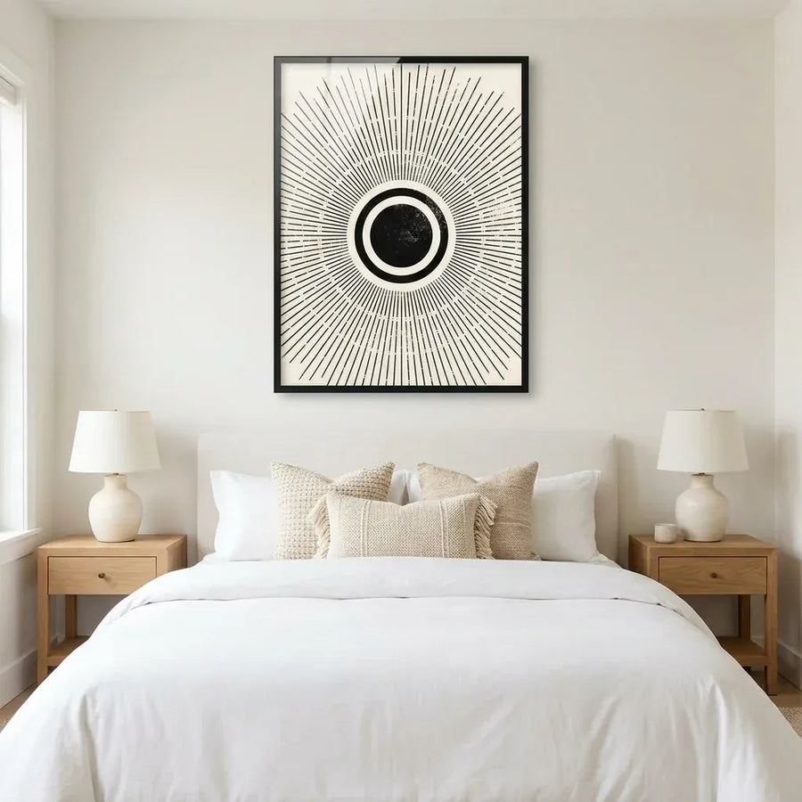 Boho Tribal Sun Full Abstract Art Print in a room setting