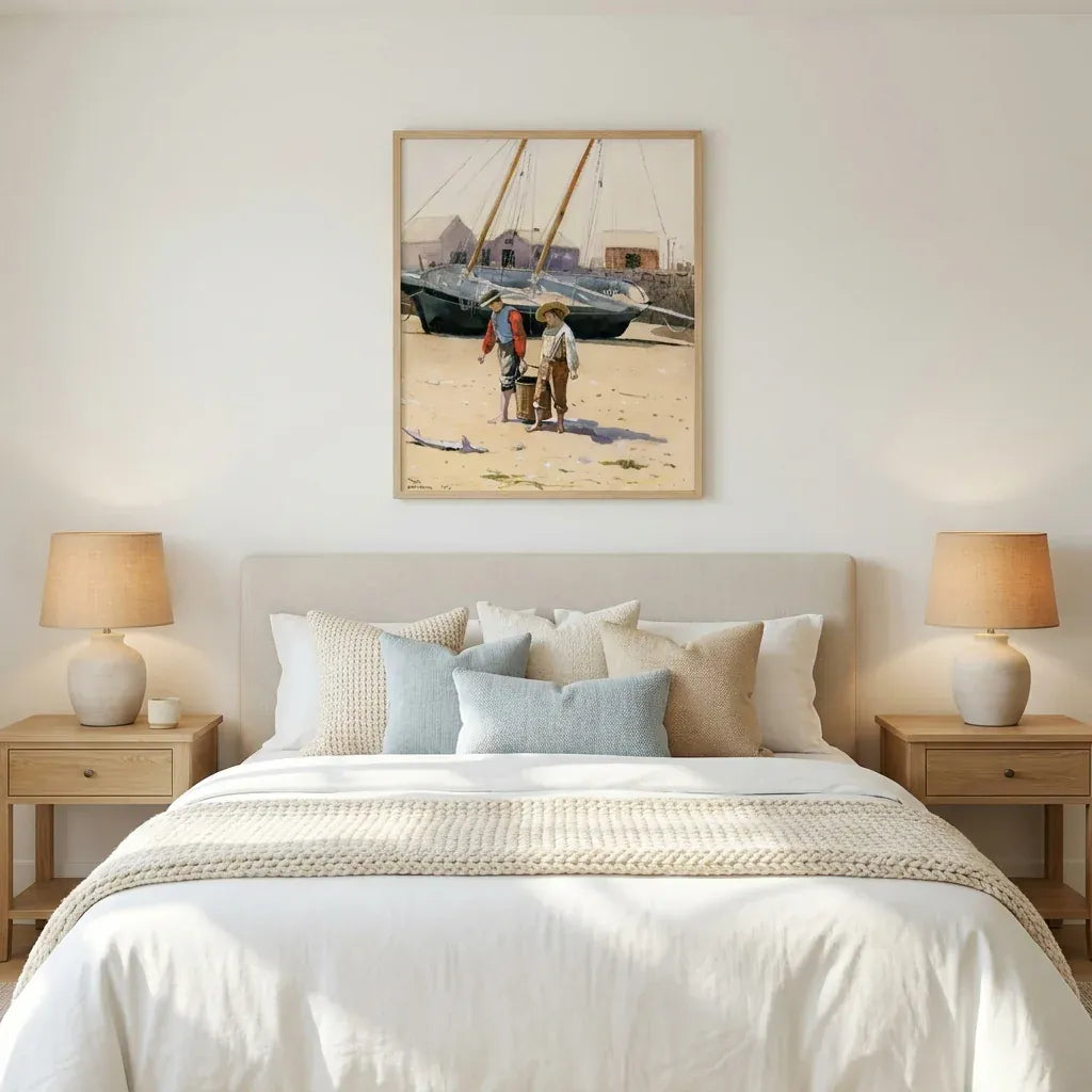 Room mockup featuring Boys with a Basket of Clams Coastal Art Print