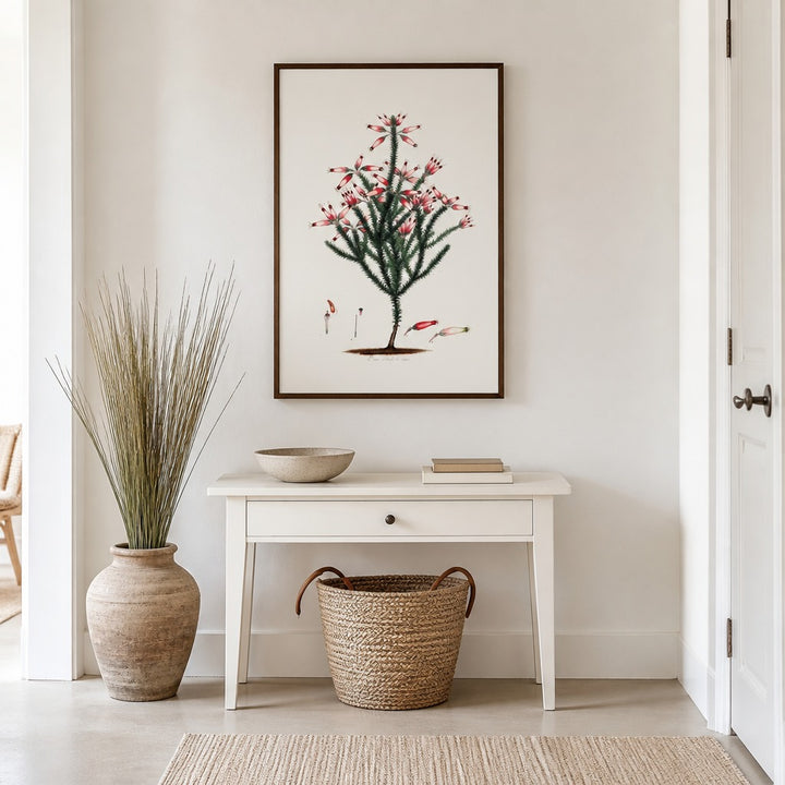 Erica aristata minor Cape fynbos art print framed in a South African farmhouse