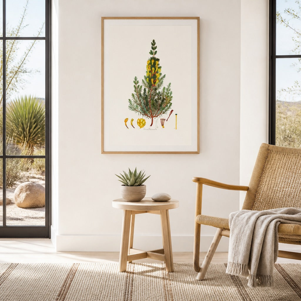 Erica petiveriana Cape fynbos art print framed in a South African farmhouse