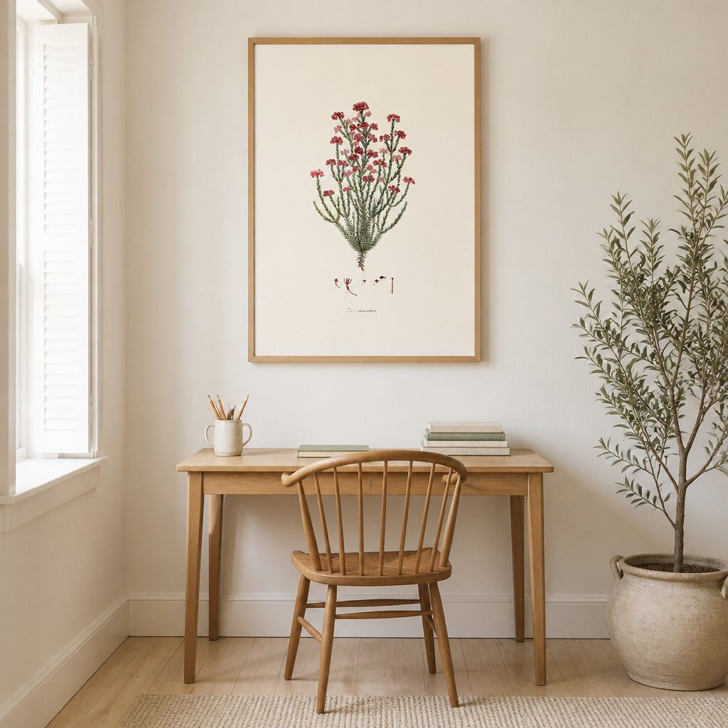 Erica ramentacea Cape fynbos art print framed in a South African farmhouse