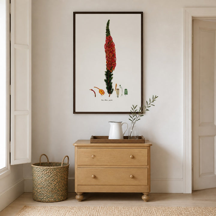 Erica sebana spicata Cape fynbos art print framed in a South African farmhouse