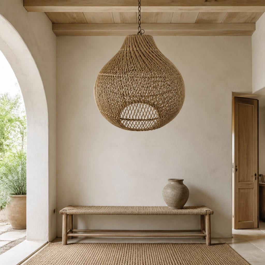 Droplet Rattan Pendant Light styled in a room