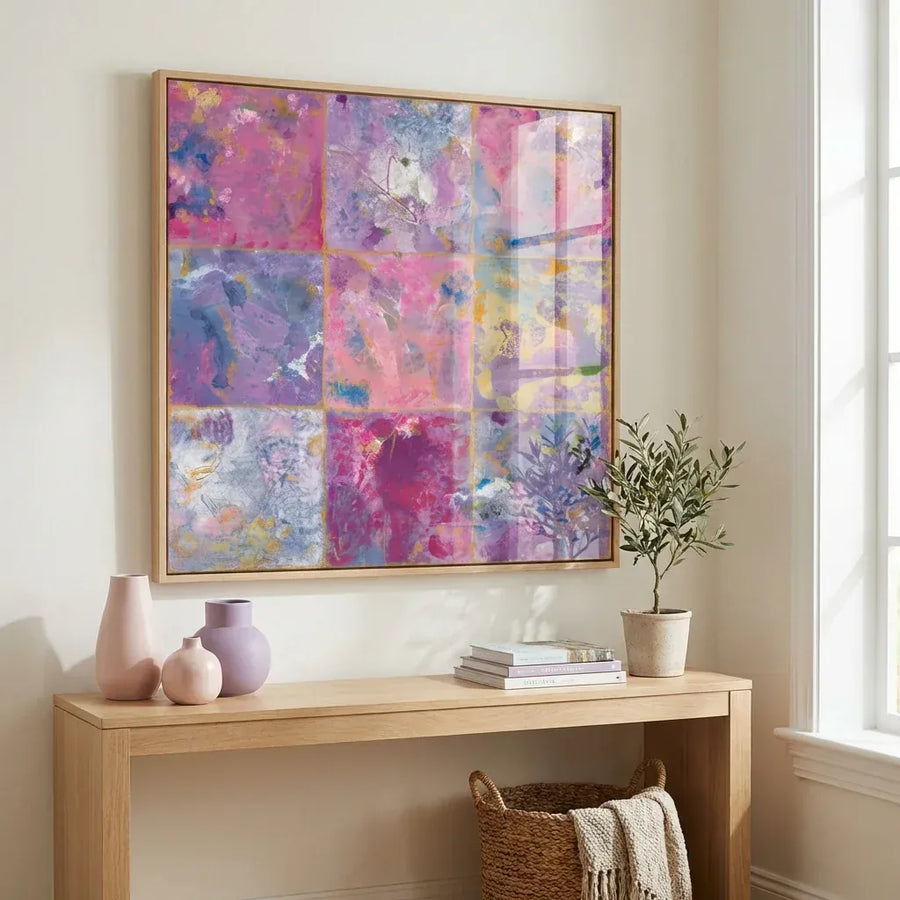 Colorful Pastel Grid Art Print in a room setting