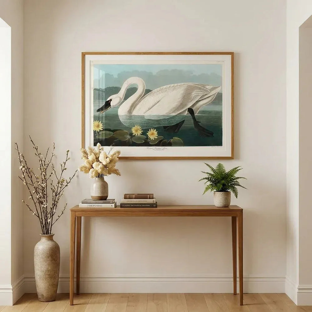 Room mockup featuring Common American Swan by John James Audubon Vintage Art Print