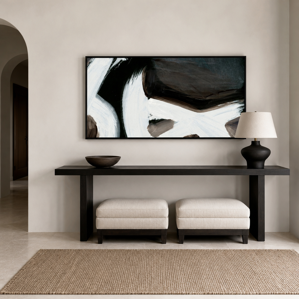 Connected Contemporary Abstract Large Canvas Art above an entrance-hall console