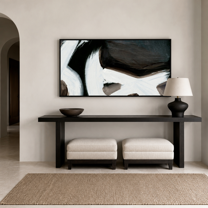 Connected Contemporary Abstract Large Canvas Art above an entrance-hall console