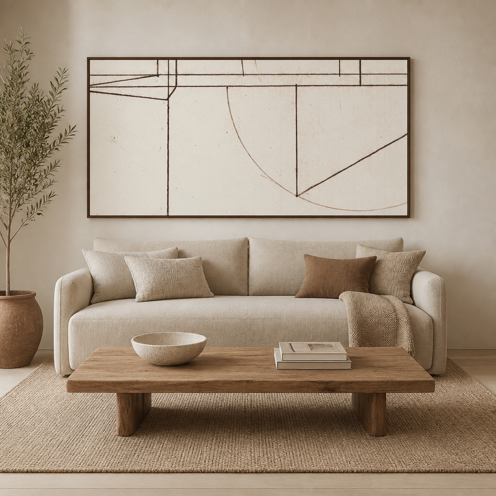 Contemporary Abstract Minmod 2 Large Canvas Art above a living-room couch