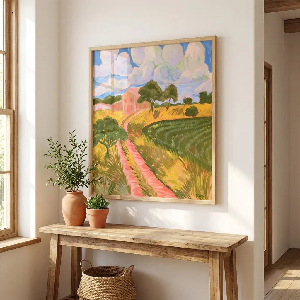 Room mockup featuring Countryside Harmony Contemporary Landscape Art Print