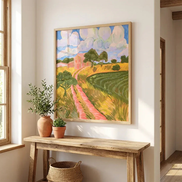 Room mockup featuring Countryside Harmony Contemporary Landscape Art Print