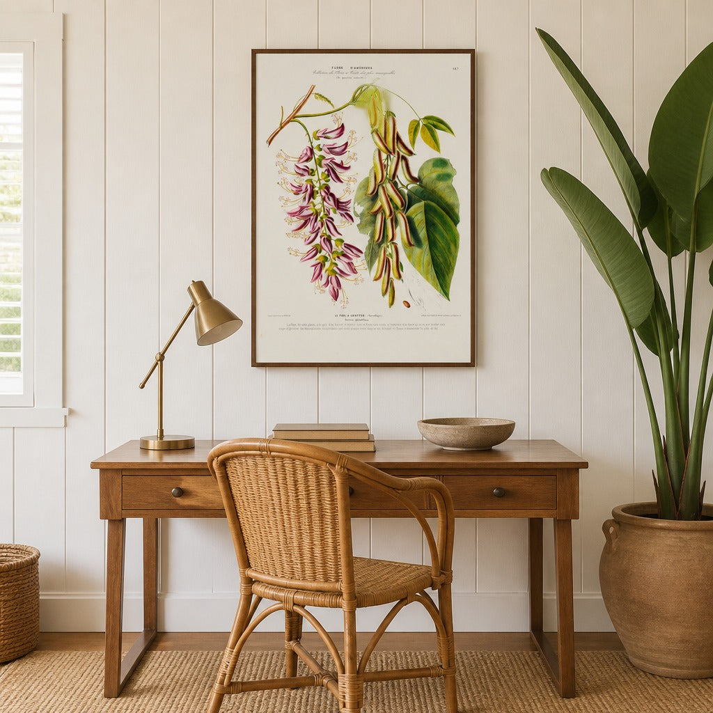 Cowhage Vine Vintage Botanical Art Print in a styled room