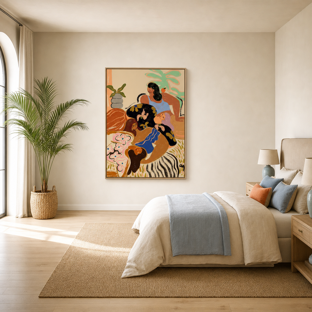 Cozywozy Large Canvas Art on a large bedroom wall