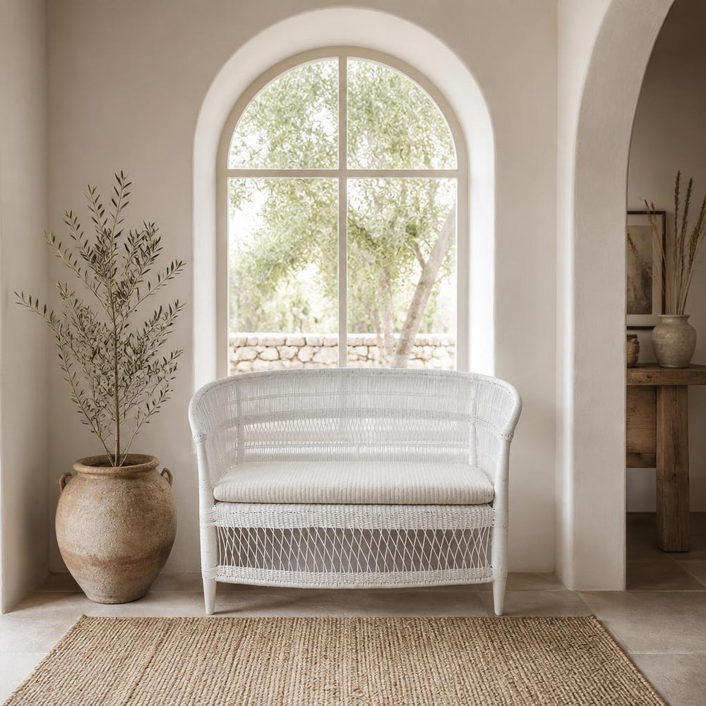 White Malawi Bench styled in a room