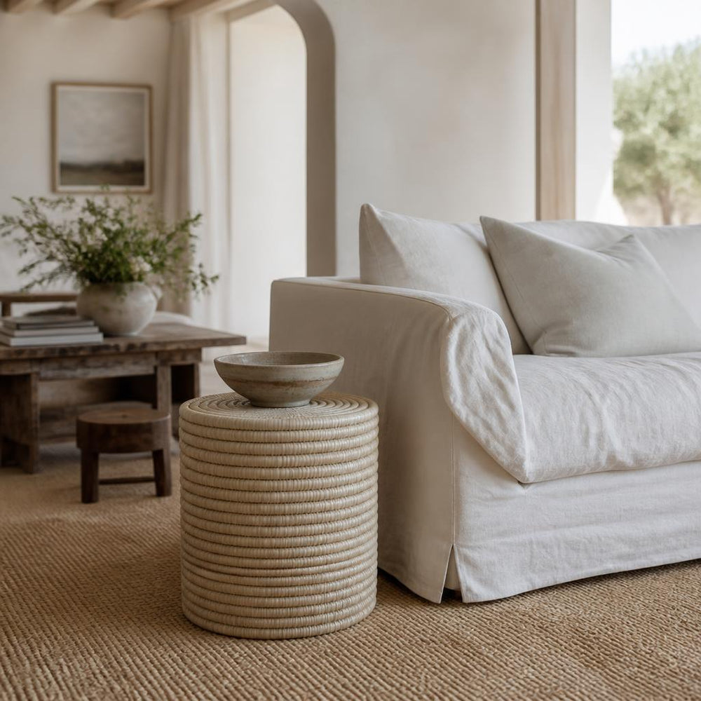 Woven Palm Side Tables, Set of 2 styled in a room