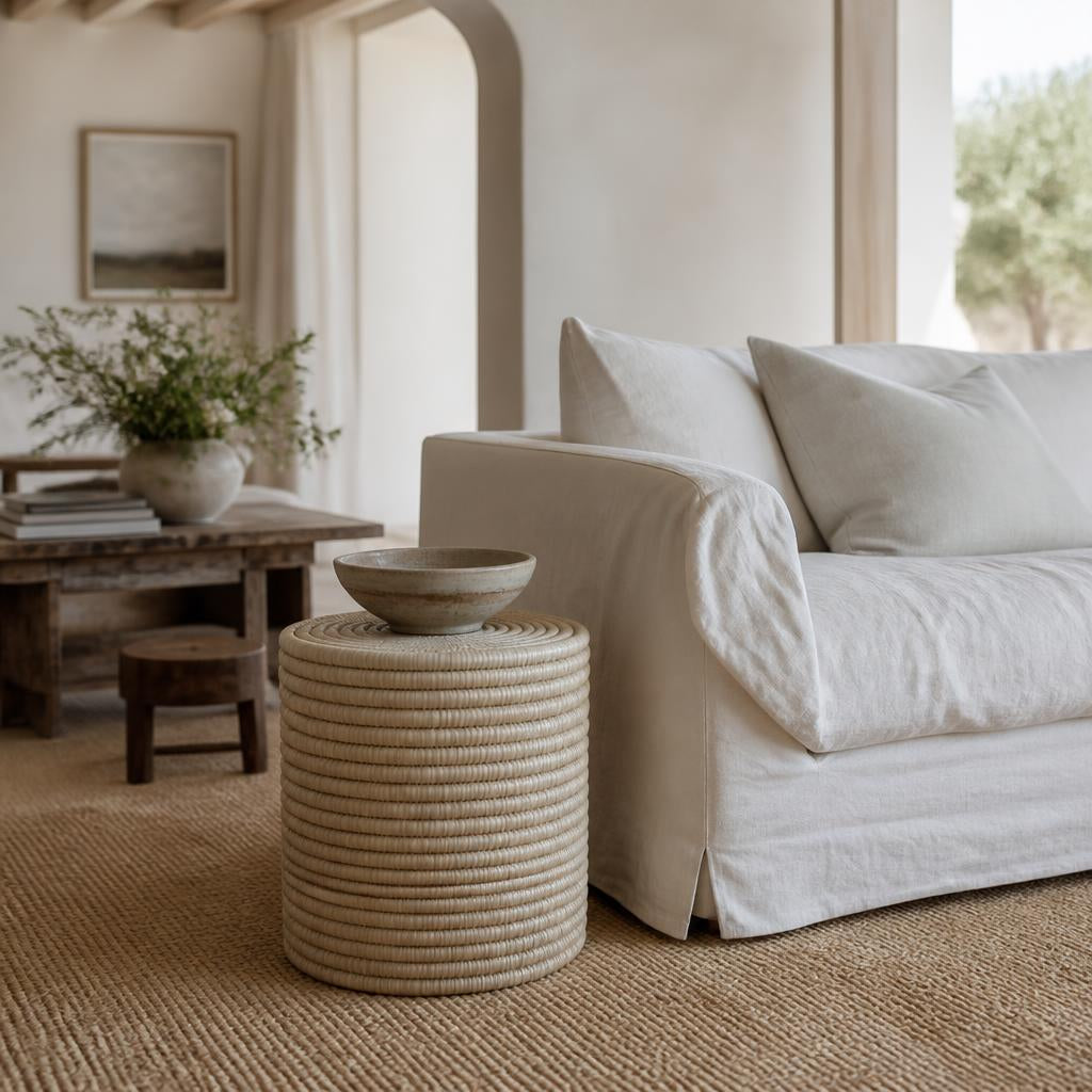Woven Palm Side Tables, Set of 2 shown in a styled room