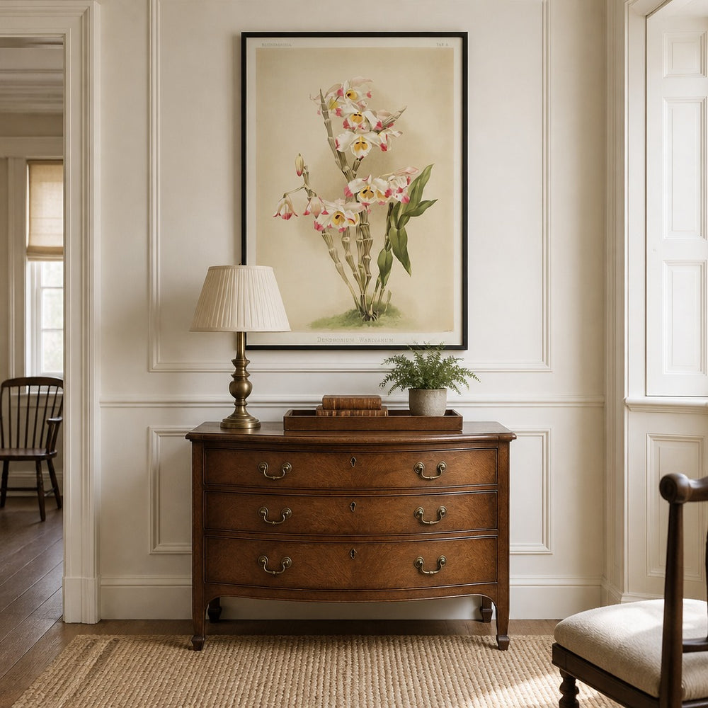 Dendrobium Orchid framed in a traditional home
