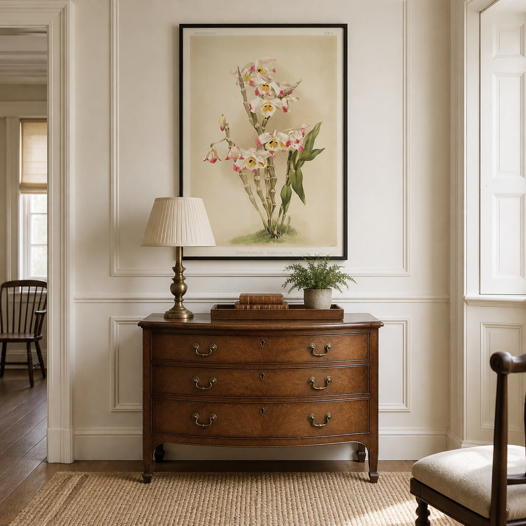 Dendrobium Orchid framed in a traditional home
