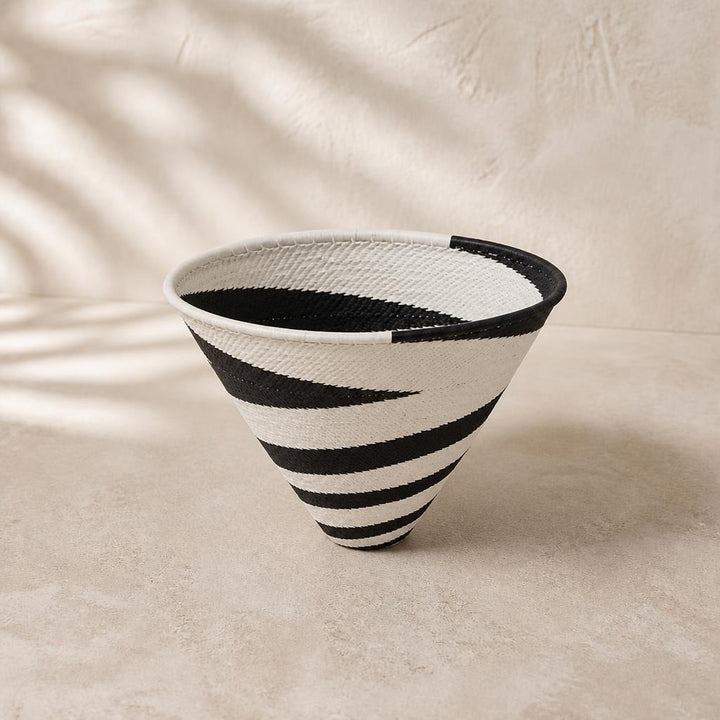 Ebony & White Woven Wire Cone Basket, Large, studio view