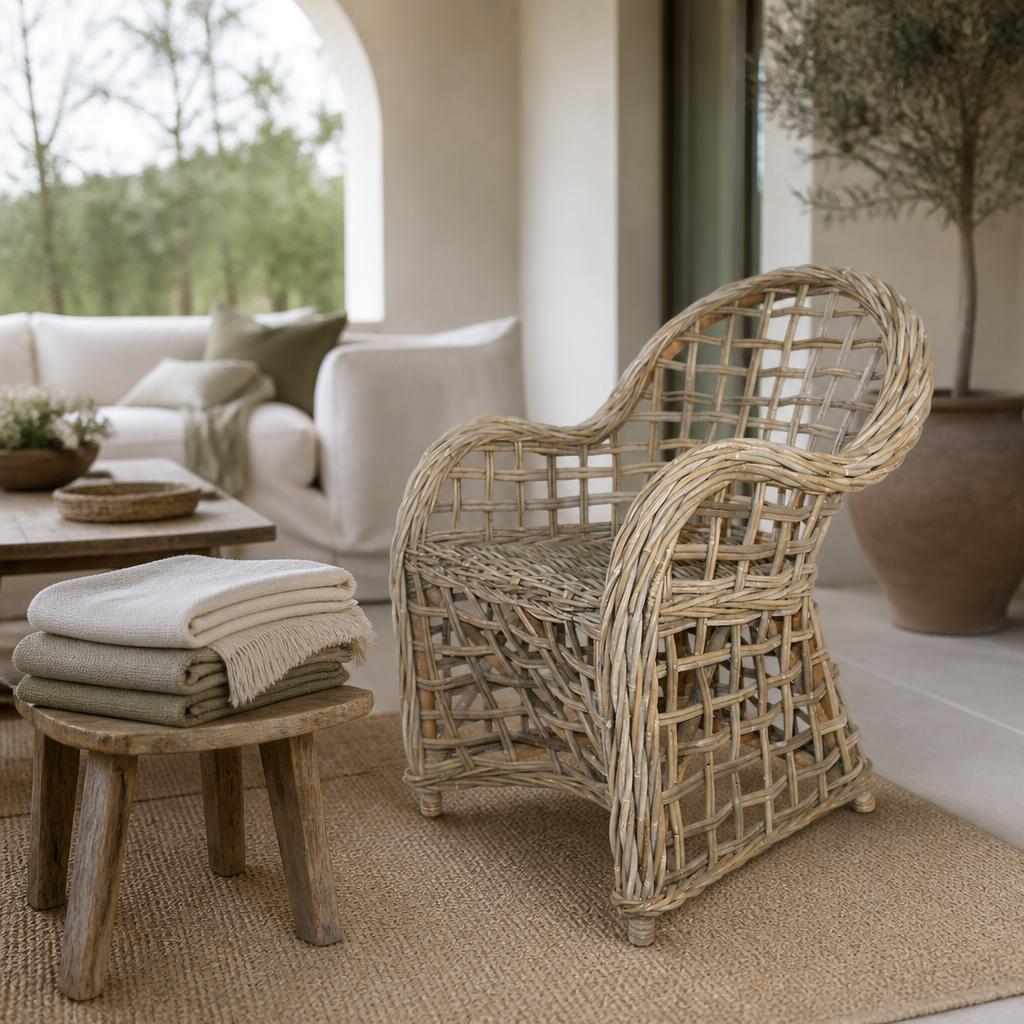 Open-Weave Rattan Dining Chair styled in a room
