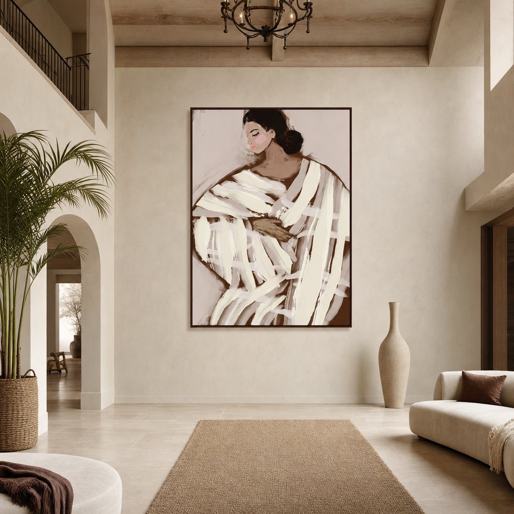 Elegant Wrapped Figure Large Canvas Art on a grand entrance-hall wall