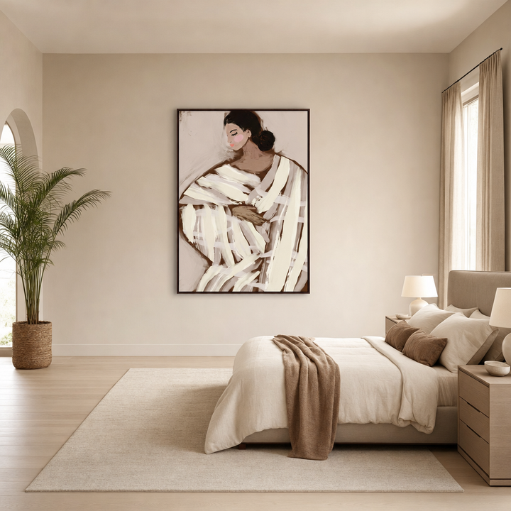 Elegant Wrapped Figure Large Canvas Art on a large bedroom wall