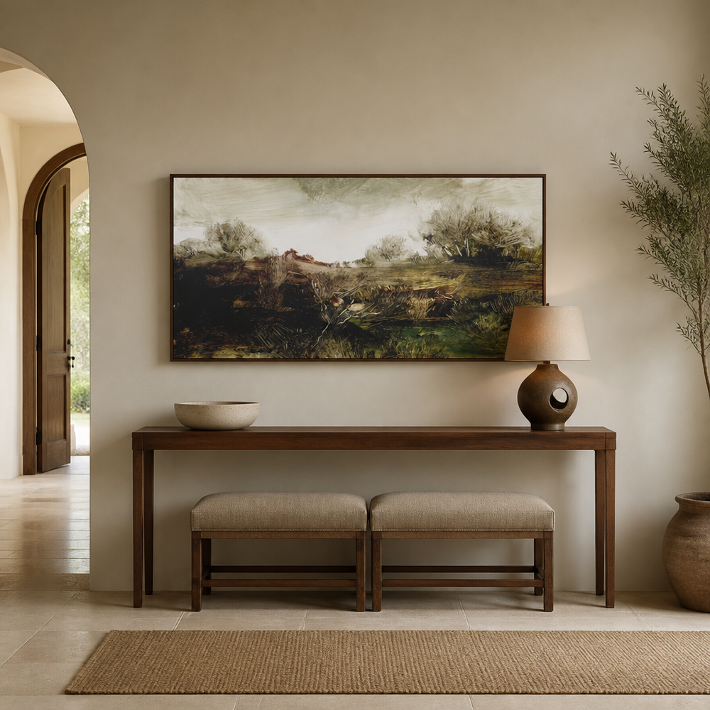 Exploring Hound Tor Large Canvas Art above an entrance-hall console