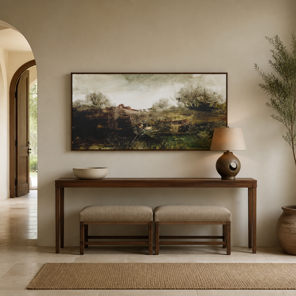 Exploring Hound Tor Large Canvas Art shown in a styled room