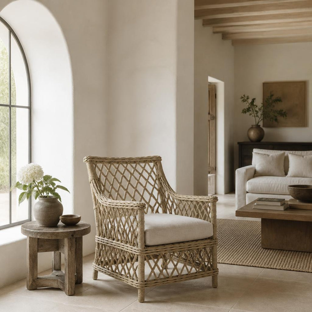 Lattice Rattan Armchair styled in a room