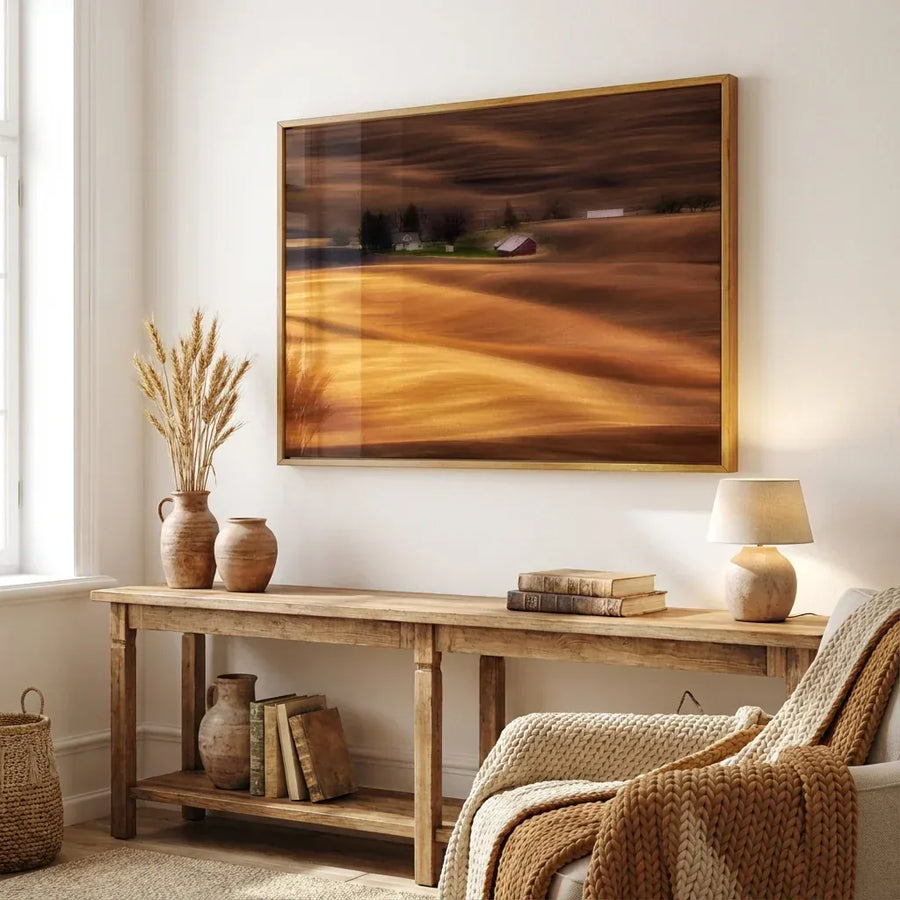 Farmhouse Amidst Waves Photo Print in a room setting