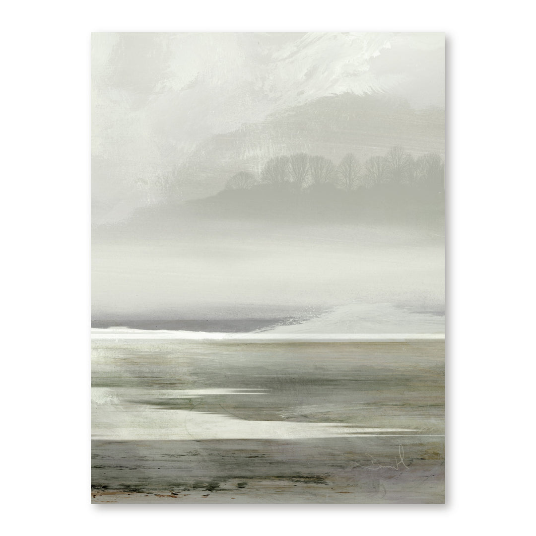 Foggy Lakeside Tranquility Large Canvas Art, the 3:4 artwork