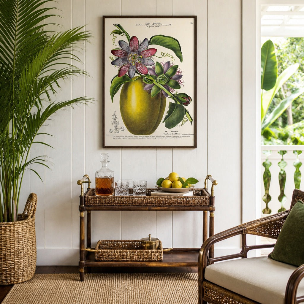 Giant Granadilla Vintage Botanical Art Print in a styled room