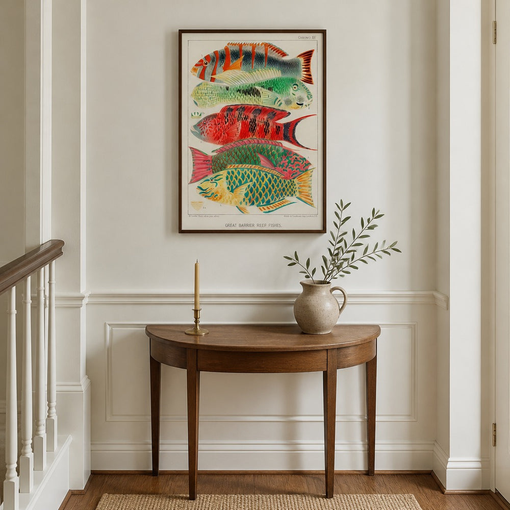 Great Barrier Reef Vintage Fish 1 framed in a light country home