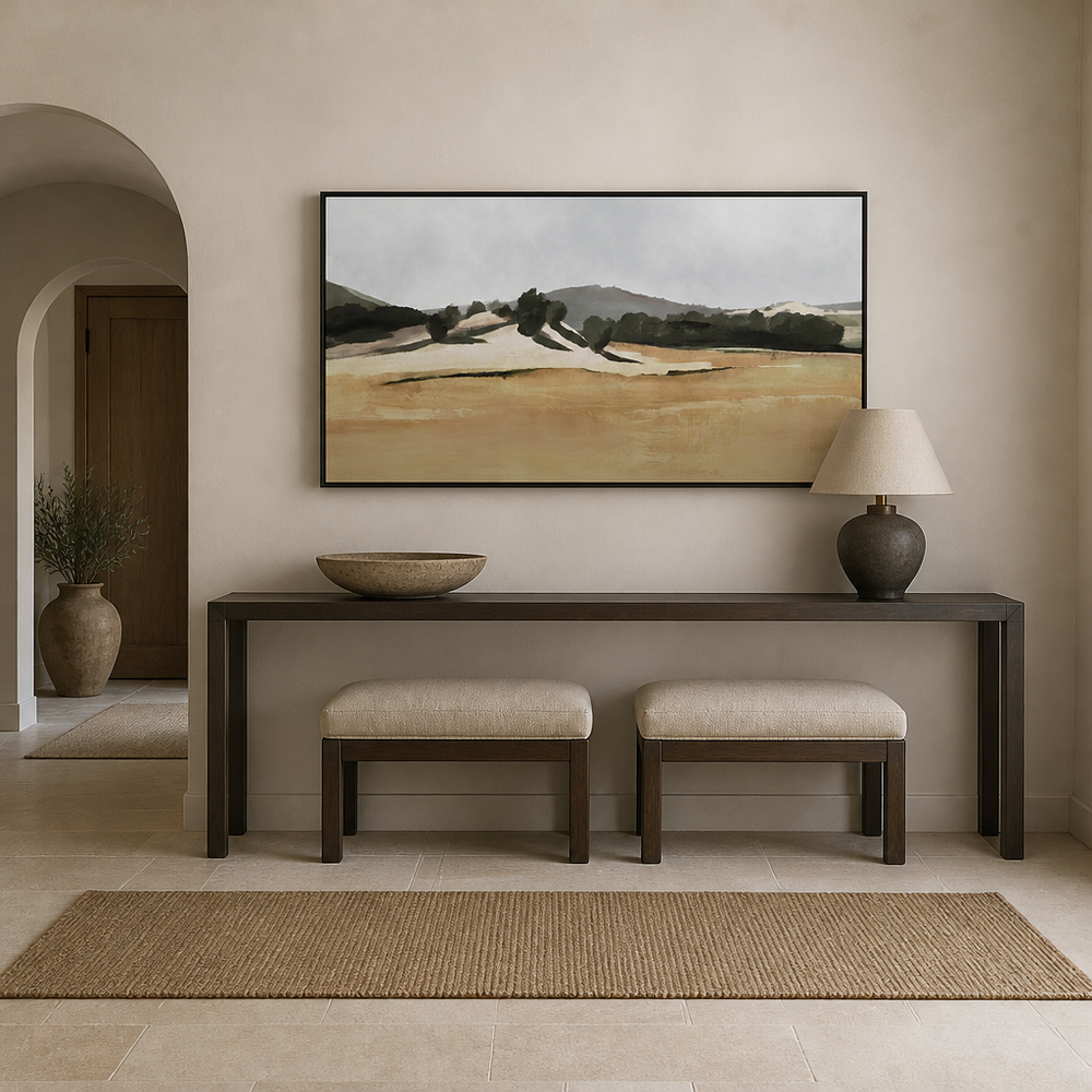 Hazy Hills Dreaming Large Canvas Art above an entrance-hall console
