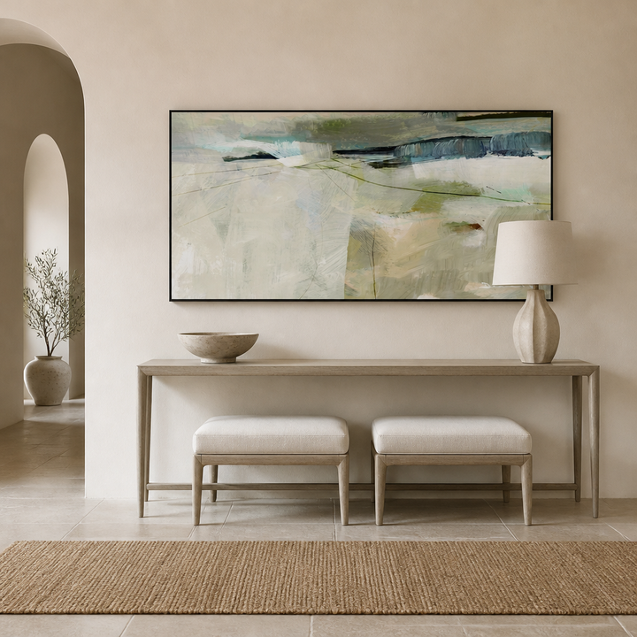 Heltor Serene Abstraction Large Canvas Art above an entrance-hall console