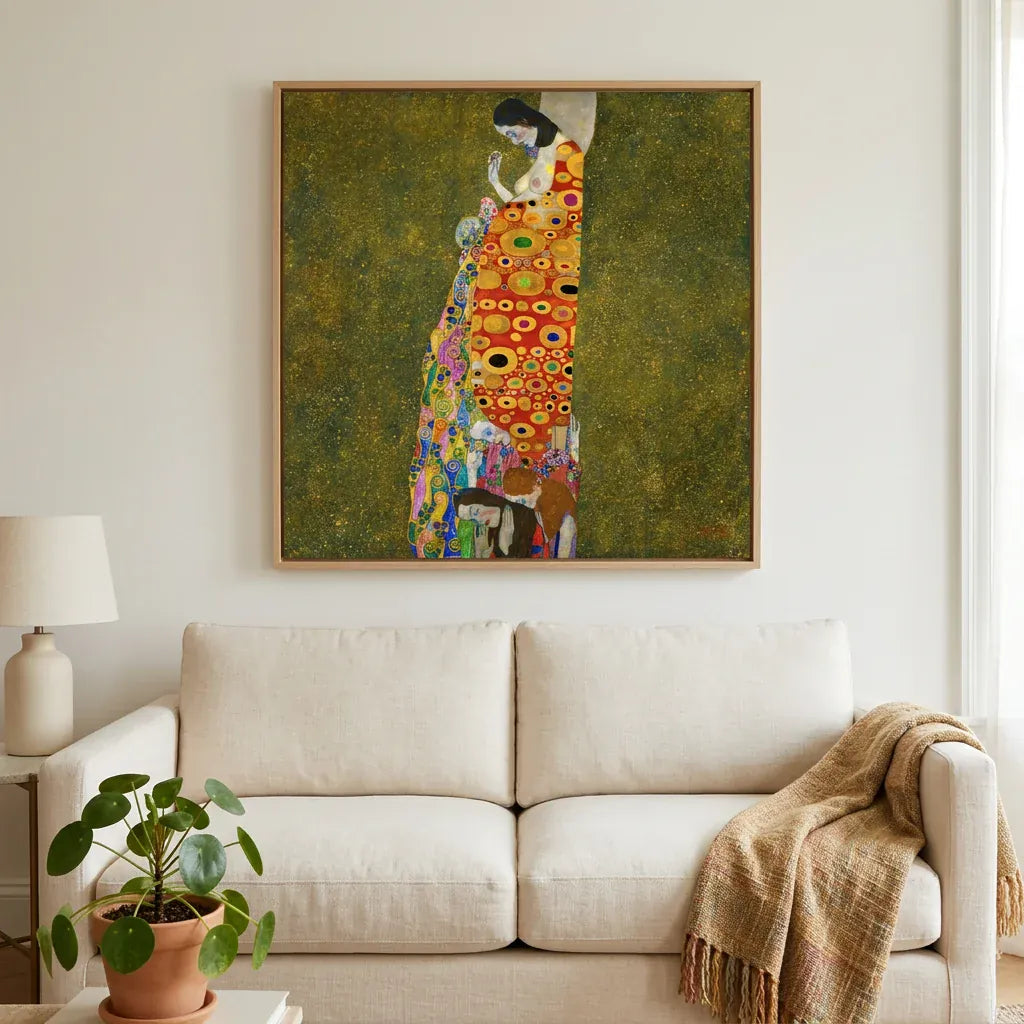 Room mockup featuring Hope II by Gustav Klimt Art Print