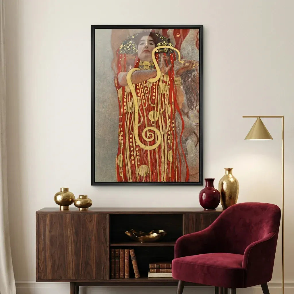 Hygieia by Gustav Klimt Abstract Art Print shown in a styled room